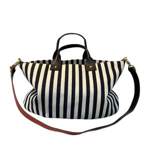 Clare V Canvas Messenger bag in navy and cream stripe.